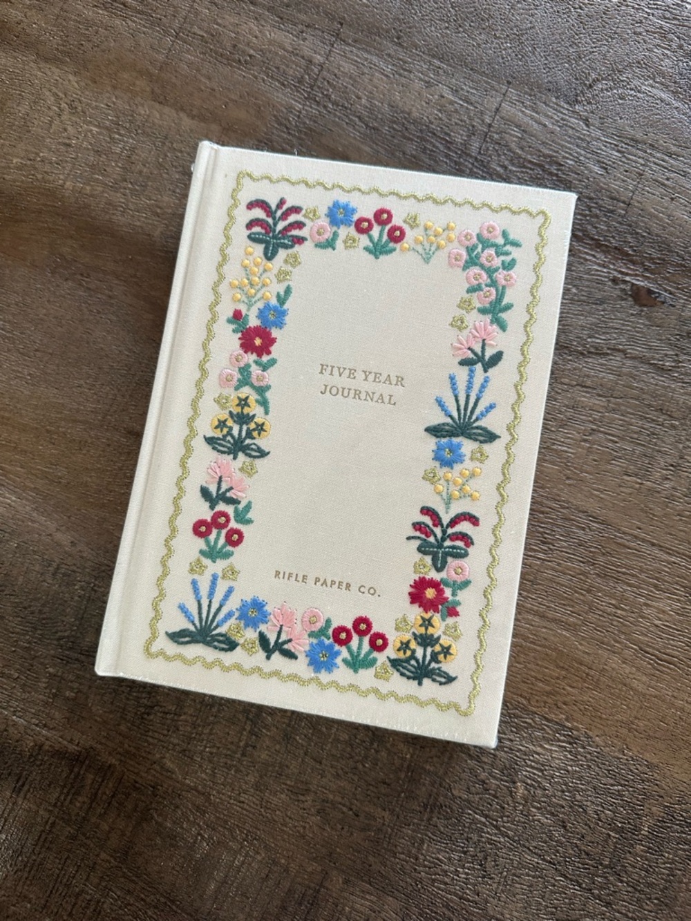 NEW Rifle Paper Co. Five Year Journal in wildwood - Cream with Floral Embroidery